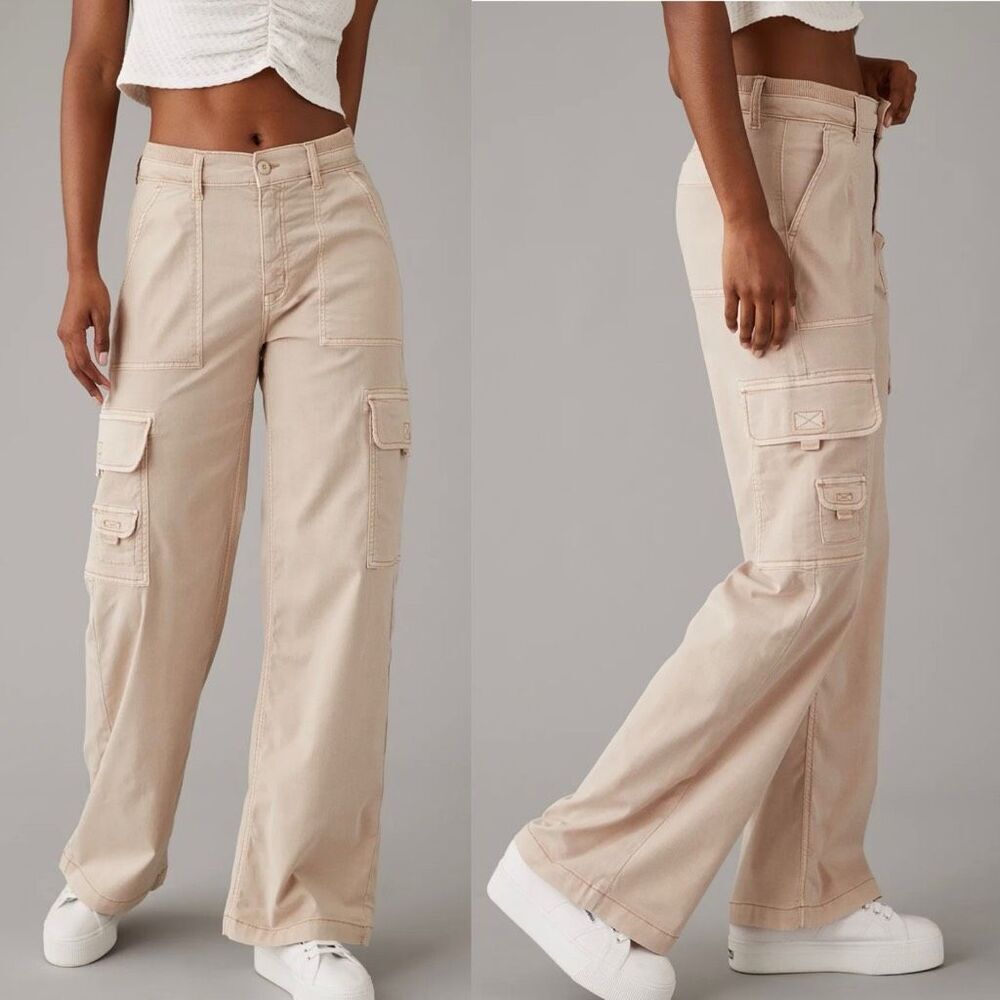 AE Dreamy Drape Stretch Cargo Super High-Waisted Baggy Wide-Leg Pant Beige 12 S
